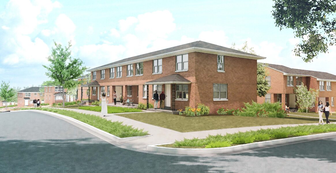 Render of a brick apartment building